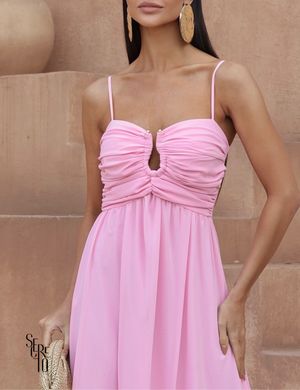 Secreto Vestido Longo Argola no Busto Paula Rosa Claro