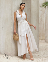 Vestido Longuete Chemise Adriana Bege