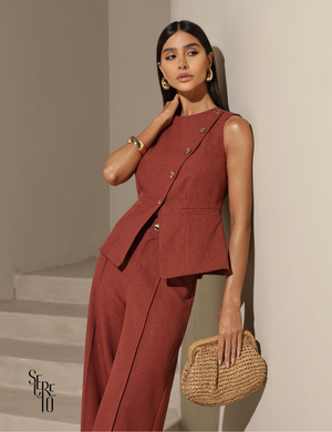 Conjunto Colete e Calça Alfaiataria Lorena Terracota