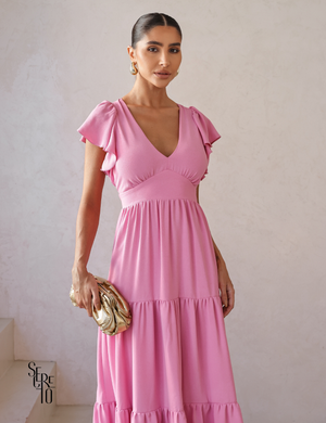 Vestido Longuete Camadas Lazza Rosa