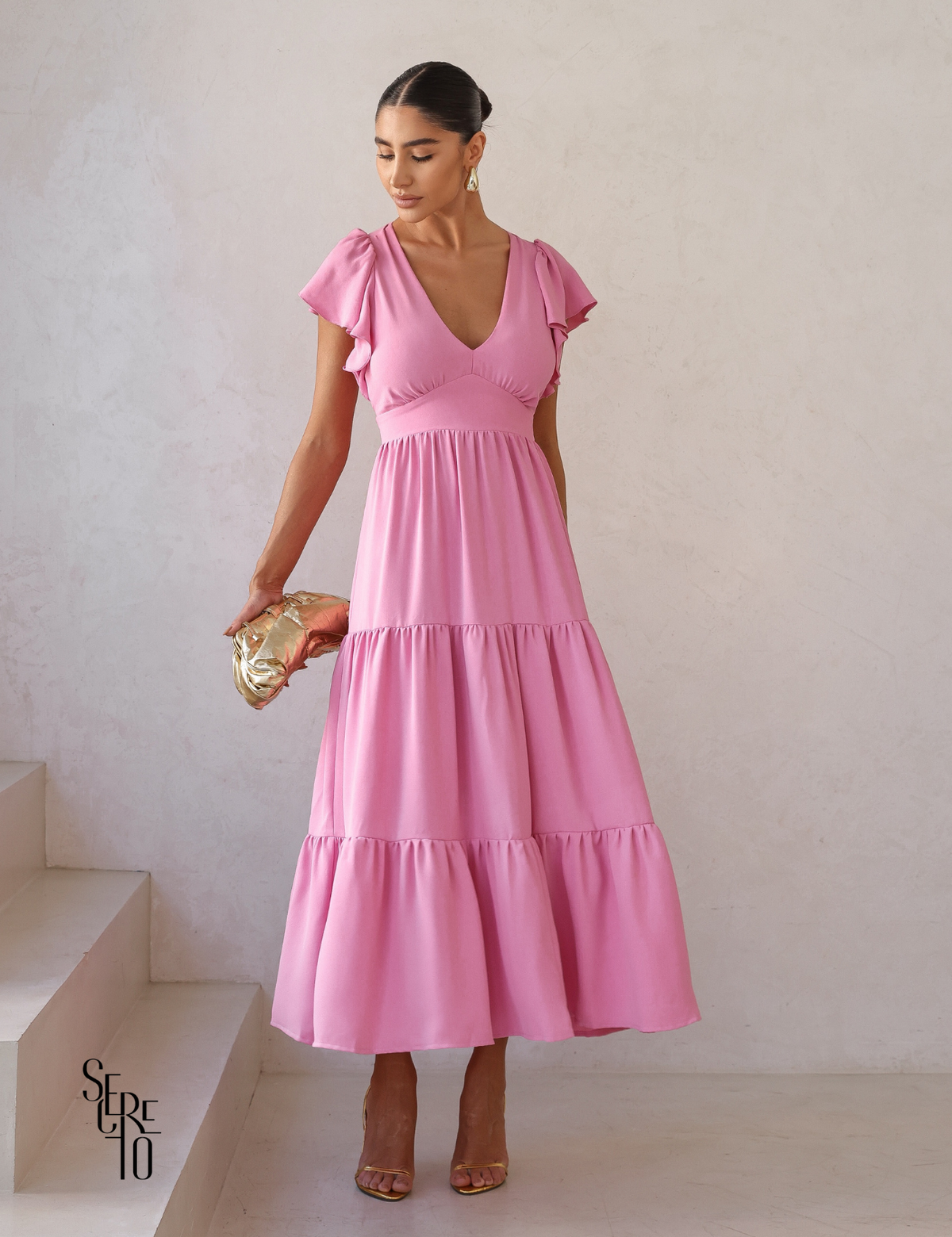 Vestido Longuete Camadas Lazza Rosa