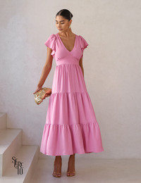 Vestido Longuete Camadas Lazza Rosa