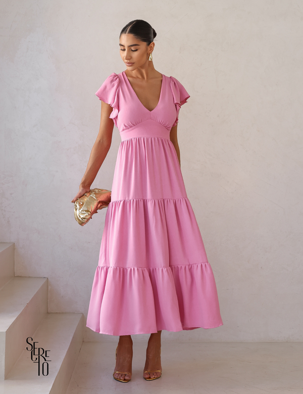 Vestido Longuete Camadas Lazza Rosa
