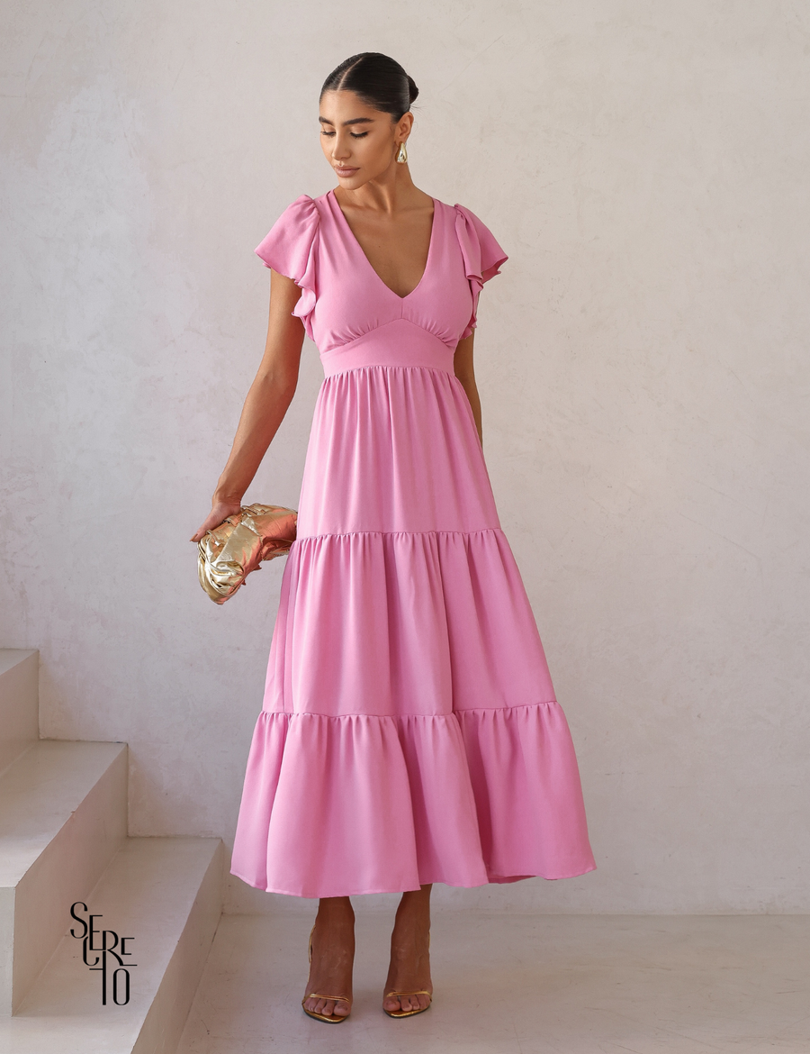 Vestido Longuete Camadas Lazza Rosa