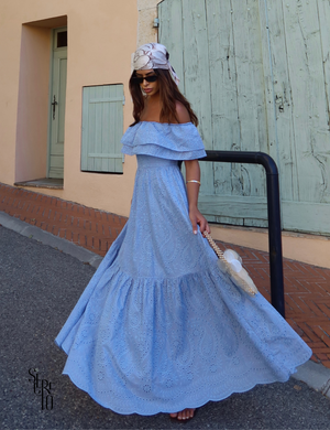 Vestido Longuete Laise Ombro a Ombro Alicia Azul