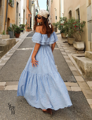 Vestido Longuete Laise Ombro a Ombro Alicia Azul