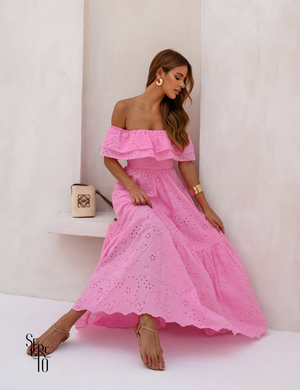 Vestido Longuete Laise Ombro a Ombro Alicia Rosa