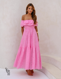 Vestido Longuete Laise Ombro a Ombro Alicia Rosa