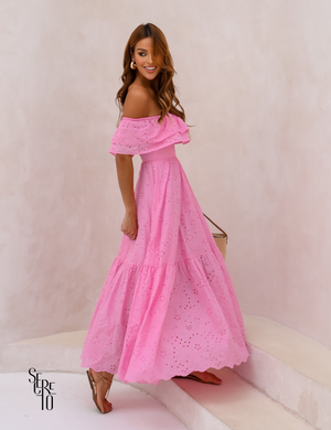 Vestido Longuete Laise Ombro a Ombro Alicia Rosa