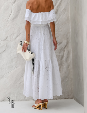 Vestido Longuete Laise Ombro a Ombro Alicia Off White