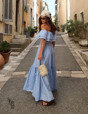 Vestido Longuete Laise Ombro a Ombro Alicia Azul