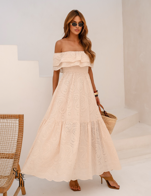 Vestido Longuete Laise Ombro a Ombro Alicia Areia