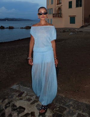 Conjunto Blusa e Calça Tule Pammela Azul Claro