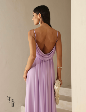 Vestido Longo Drapeado Busto e Costas Camila Lilás