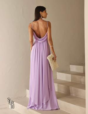 Vestido Longo Drapeado Busto e Costas Camila Lilás