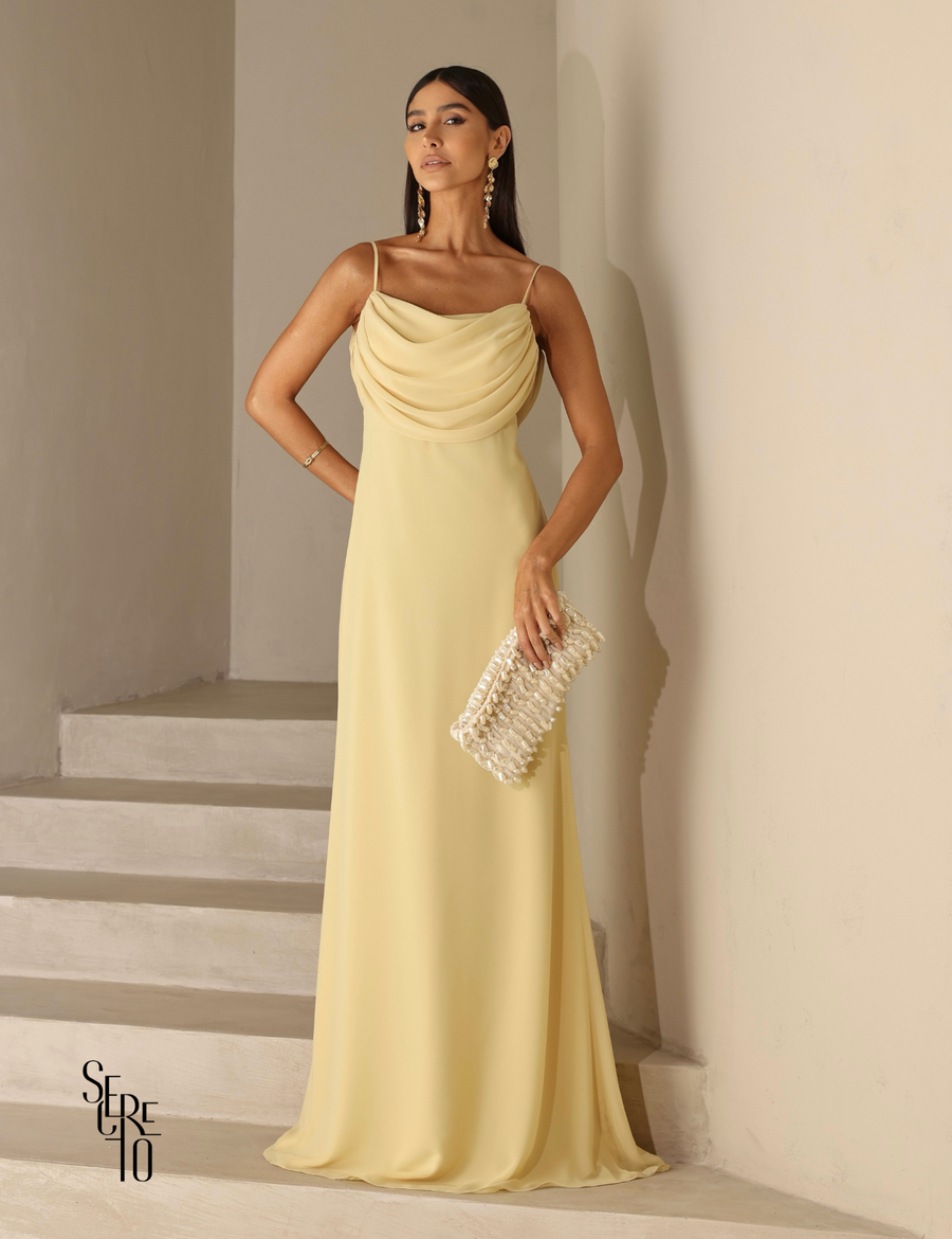 Vestido Longo Drapeado Busto e Costas Camila Camomila