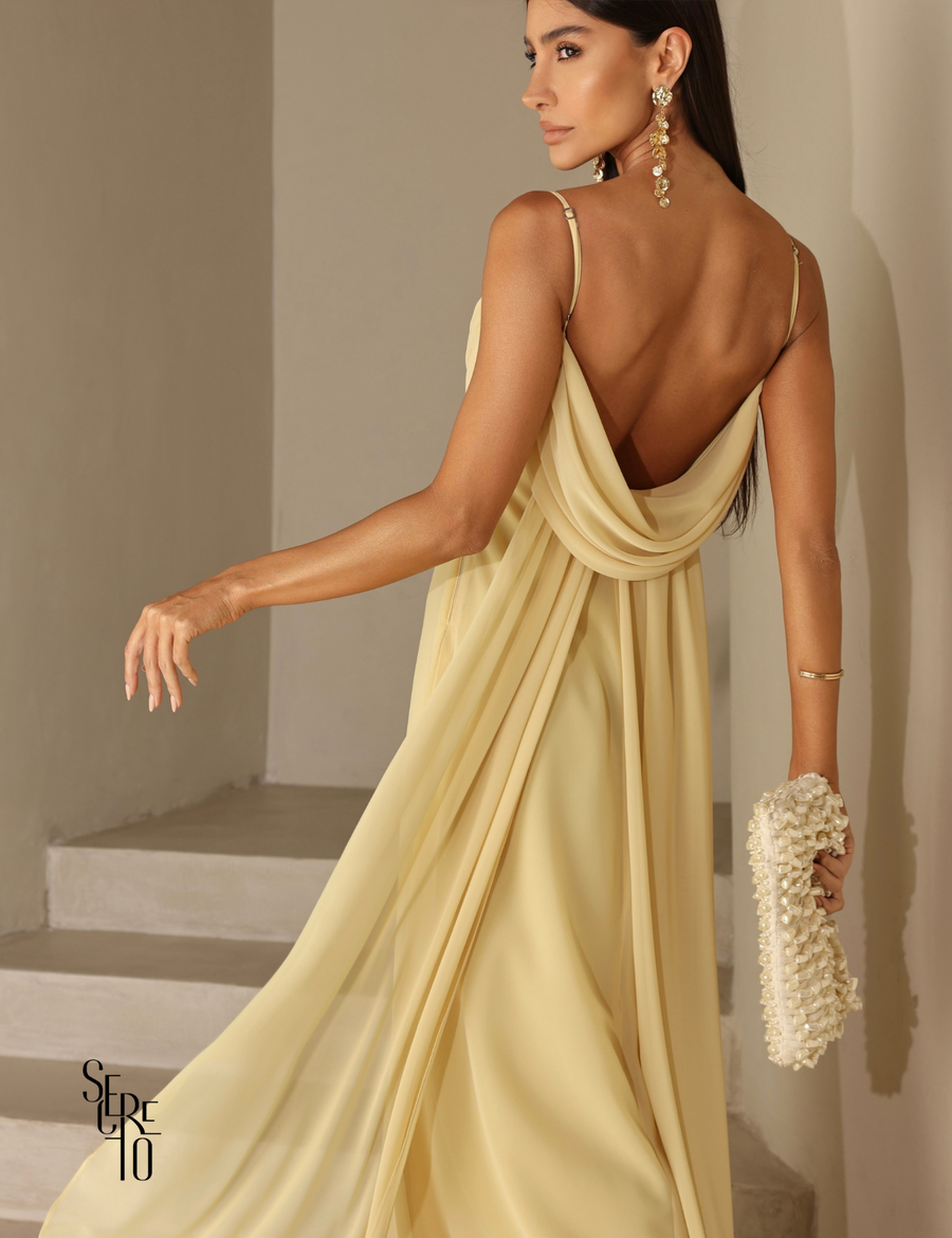 Vestido Longo Drapeado Busto e Costas Camila Camomila
