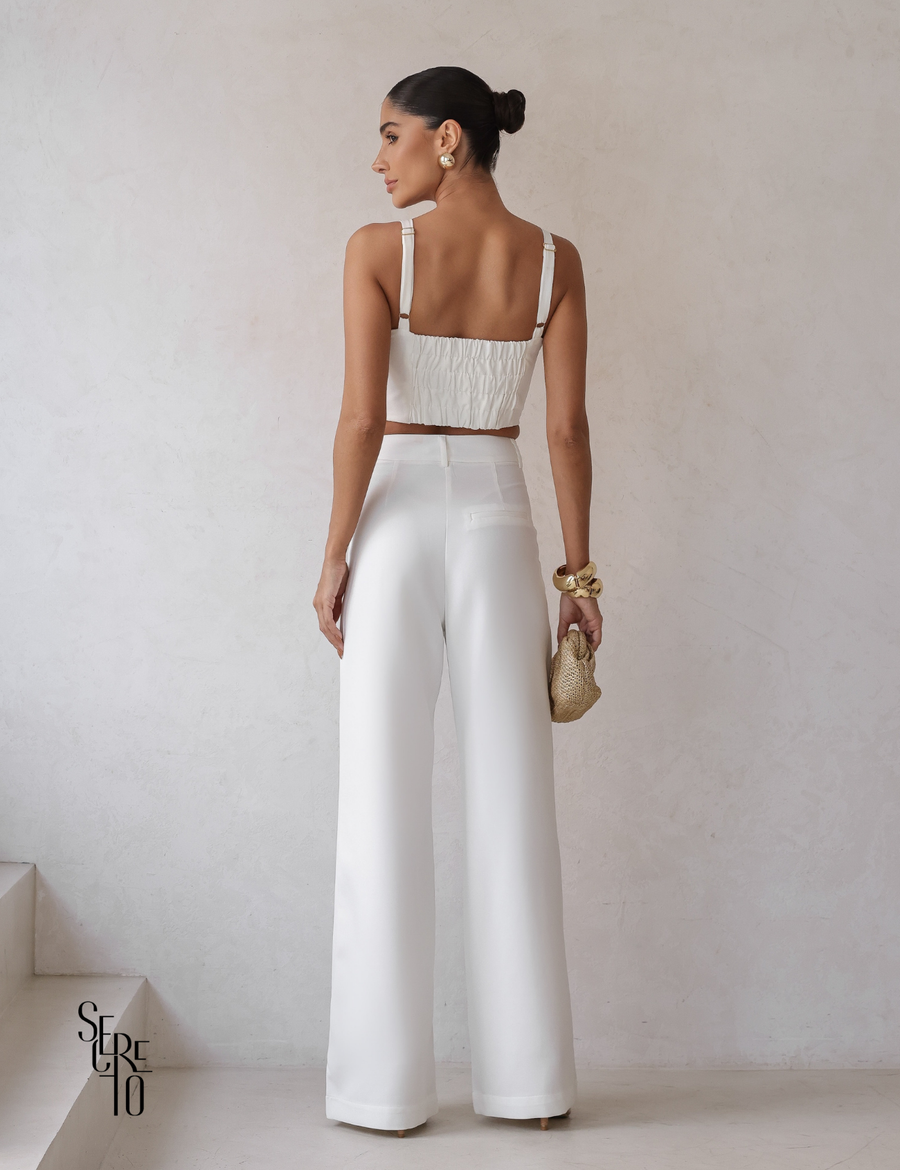Conjunto Top Coração e Calça Alfaiataria Victoria Branco