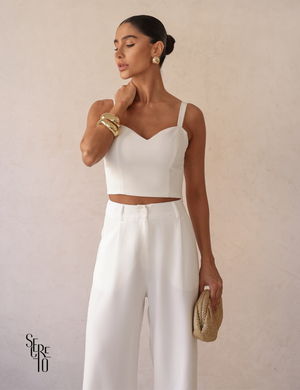 Conjunto Top Coração e Calça Alfaiataria Victoria Branco