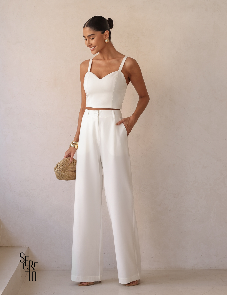 Conjunto Top Coração e Calça Alfaiataria Victoria Branco