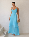 Vestido Longo com Camadas e Alças Finas Agnes Azul
