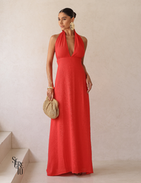 Vestido Longo Halter Neck Costas Abertas Celia Vermelho