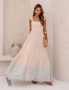Vestido Longo Bordado Laço Costas Lariza Bege