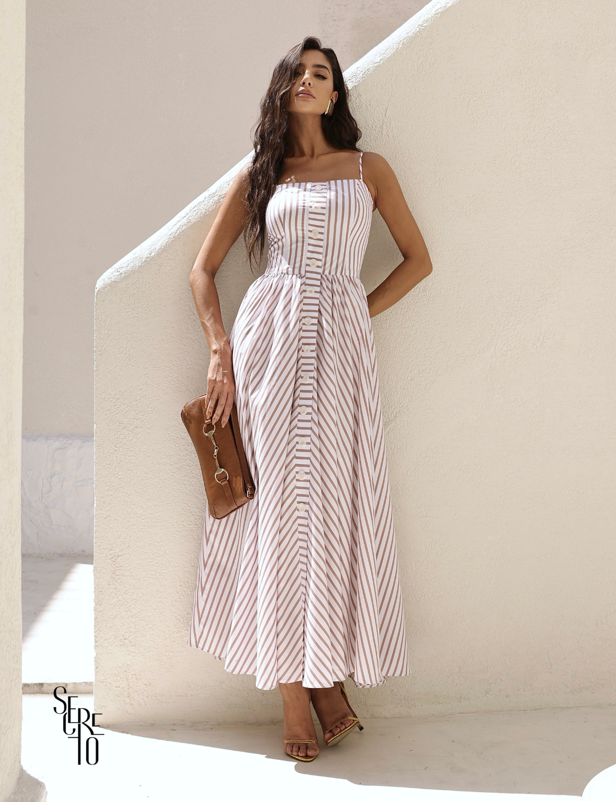 Vestido Longo Listrado Tavata Doce de Leite