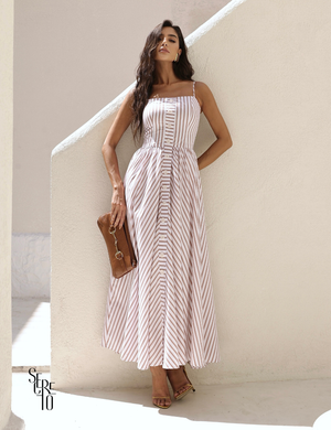 Vestido Longo Listrado Tavata Doce de Leite