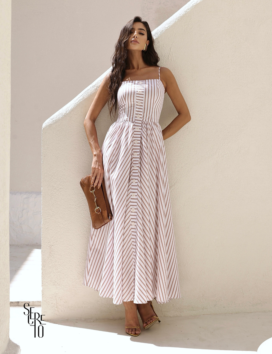 Vestido Longo Listrado Tavata Doce de Leite