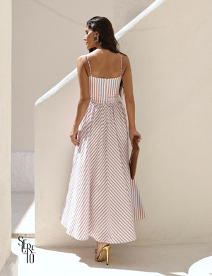 Vestido Longo Listrado Tavata Doce de Leite