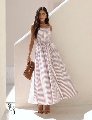 Vestido Longo Listrado Tavata Doce de Leite