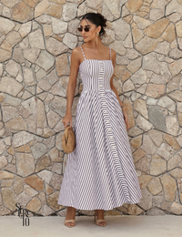 Vestido Longo Listrado Tavata Marrom