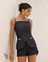 Blusa Jeans Botões Hemily Preto