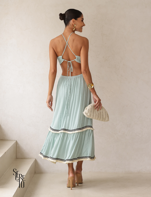 Vestido Midi Halter Recortes Laterais Detalhe Faixa Nila Verde