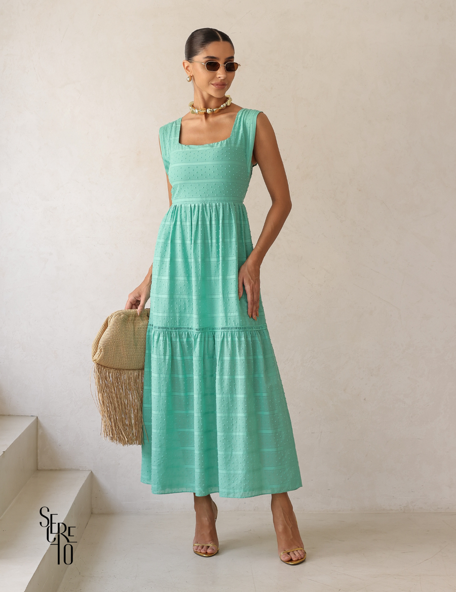 Vestido Midi Decote Quadrado Laise Naie Verde