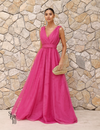 Vestido Longo de Tule Decote V Thaili Pink