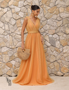 Vestido Longo de Tule Decote V Thaili Mango