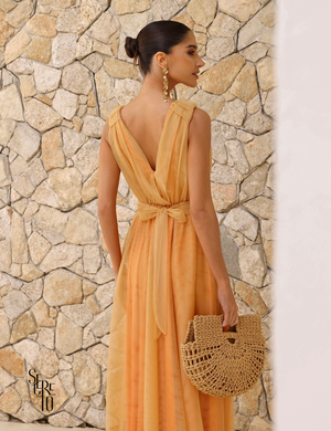 Vestido Longo de Tule Decote V Thaili Mango