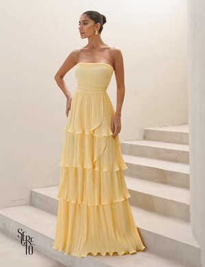 Vestido Longo TQC Plissado Camadas Lilla Camomila