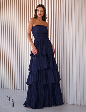 Vestido Longo TQC Plissado Camadas Lilla Azul Noite
