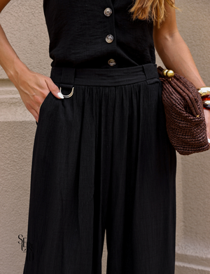 Conjunto Blusa e Calça Visco Veve Preto