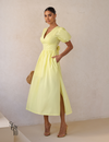 Vestido Midi Laço nas Costas e Manga Bufante Raphaela Amarelo