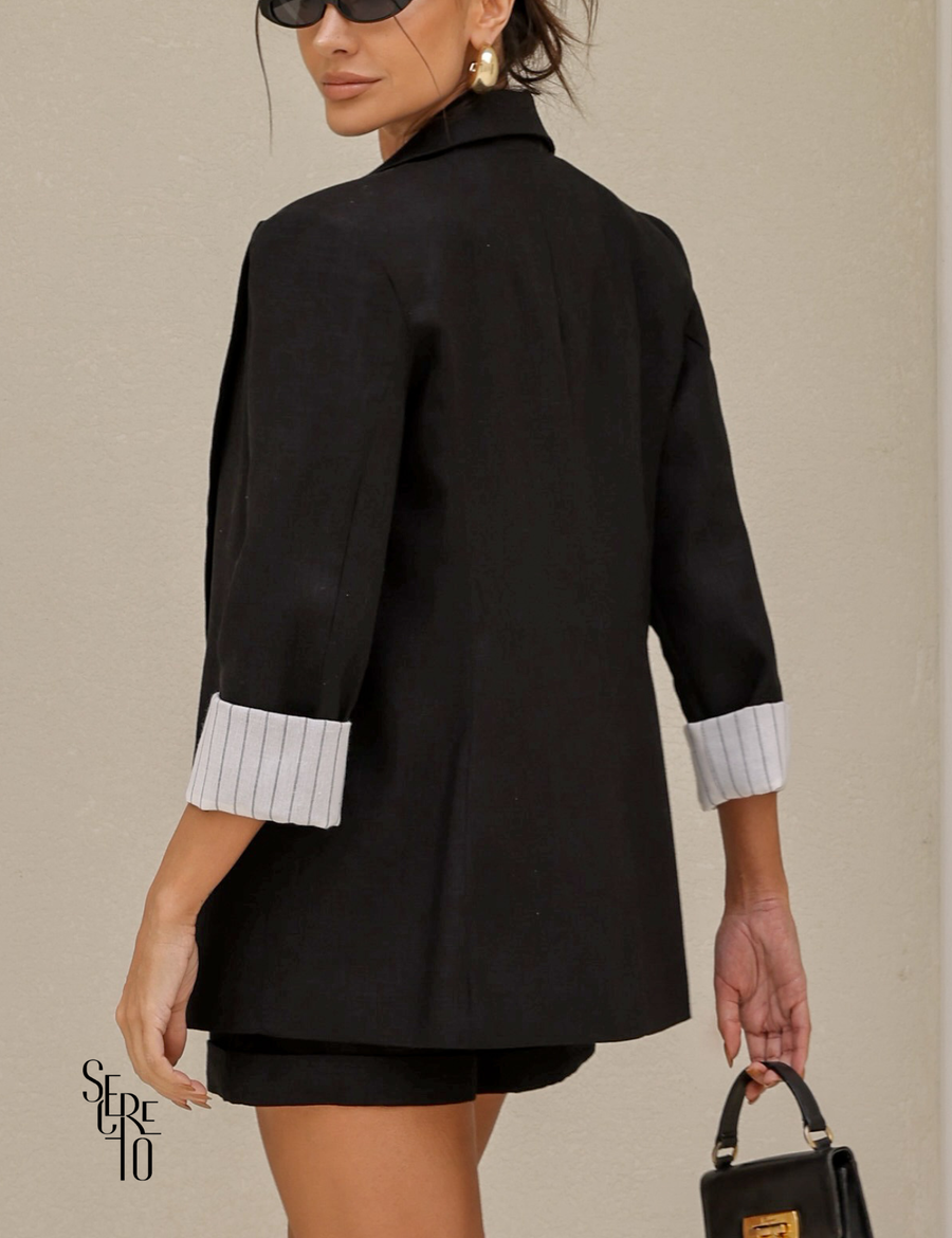 Blazer Alfaiataria Linho Suzana Preto