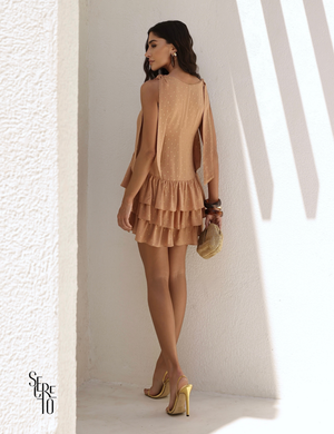 Vestido Curto Dourado com Camadas Roseli Doce de Leite
