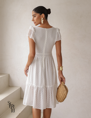 Vestido Midi Texturizado com Babados Tania Branco