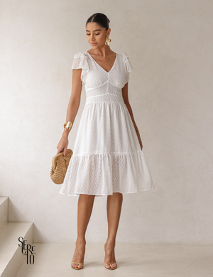 Vestido Midi Texturizado com Babados Tania Branco