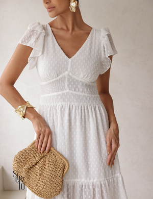 Vestido Midi Texturizado com Babados Tania Branco