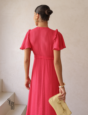 Vestido Midi com Amarração e Babados Pamela Pink