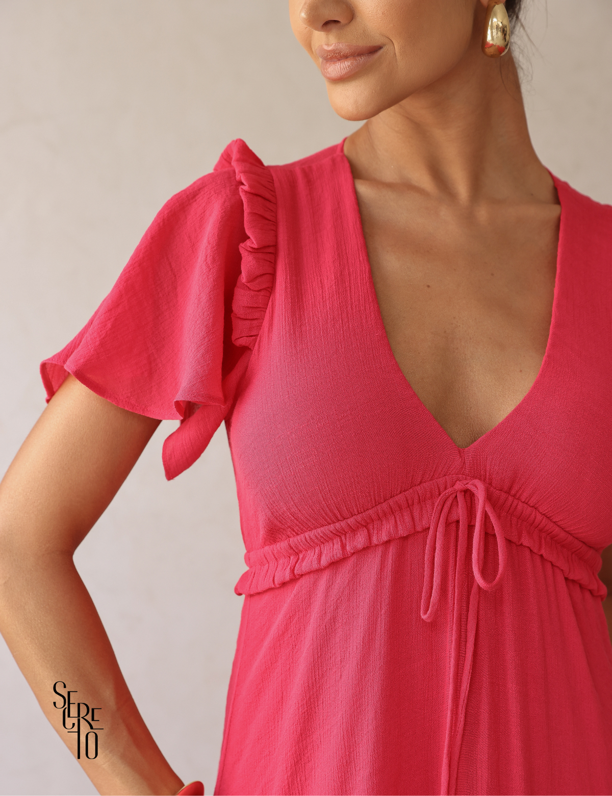 Vestido Midi com Amarração e Babados Pamela Pink